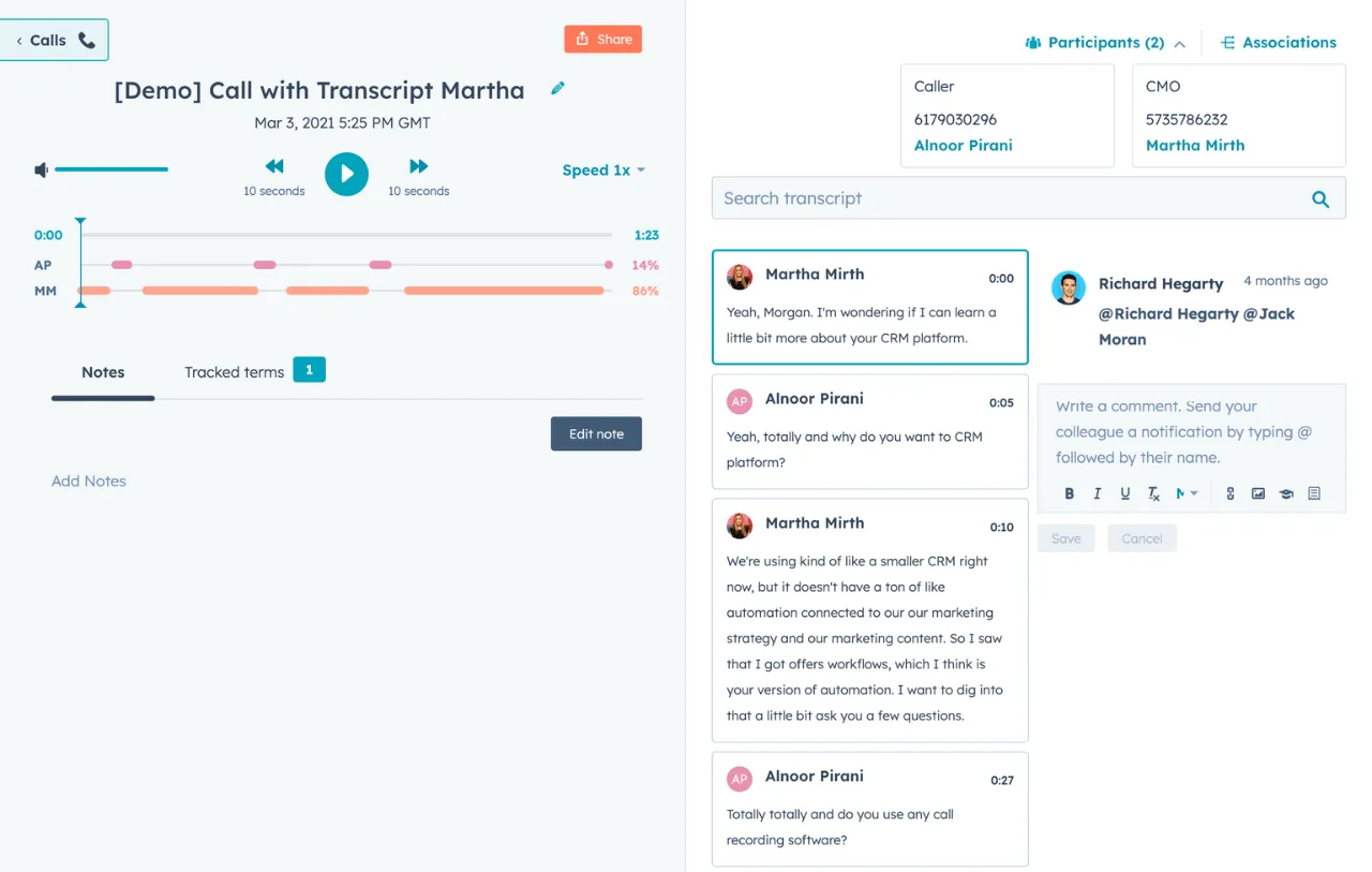 Example of a conversation intelligence tool.